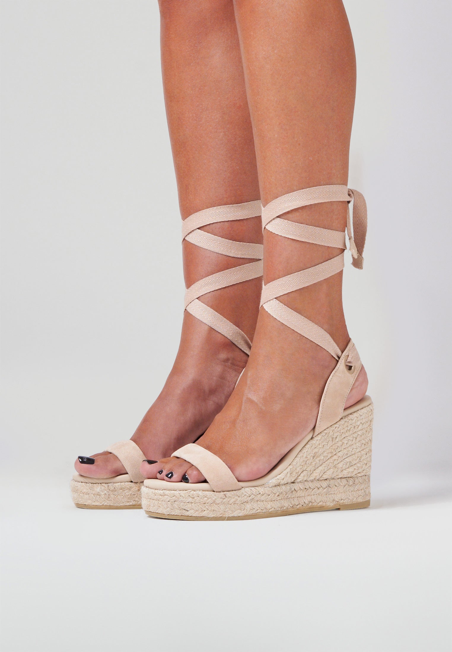 Keilsandalen - Beiges Wildleder
