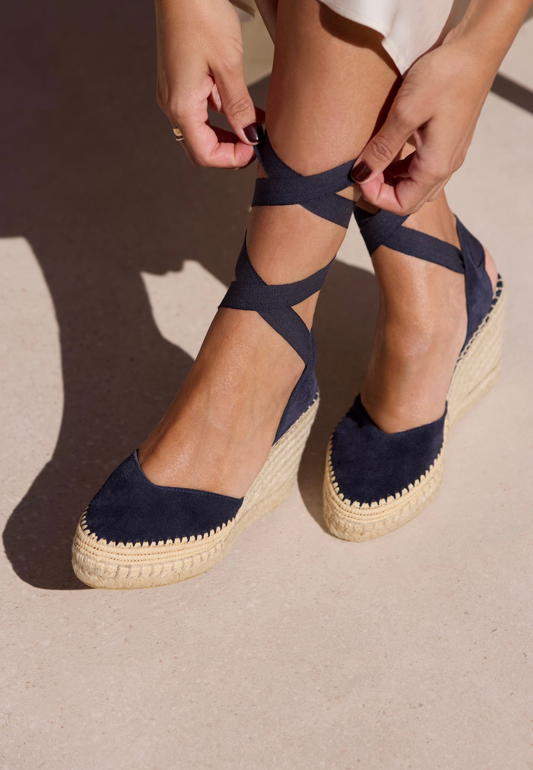 Raffia Wedges - Midnight Suede