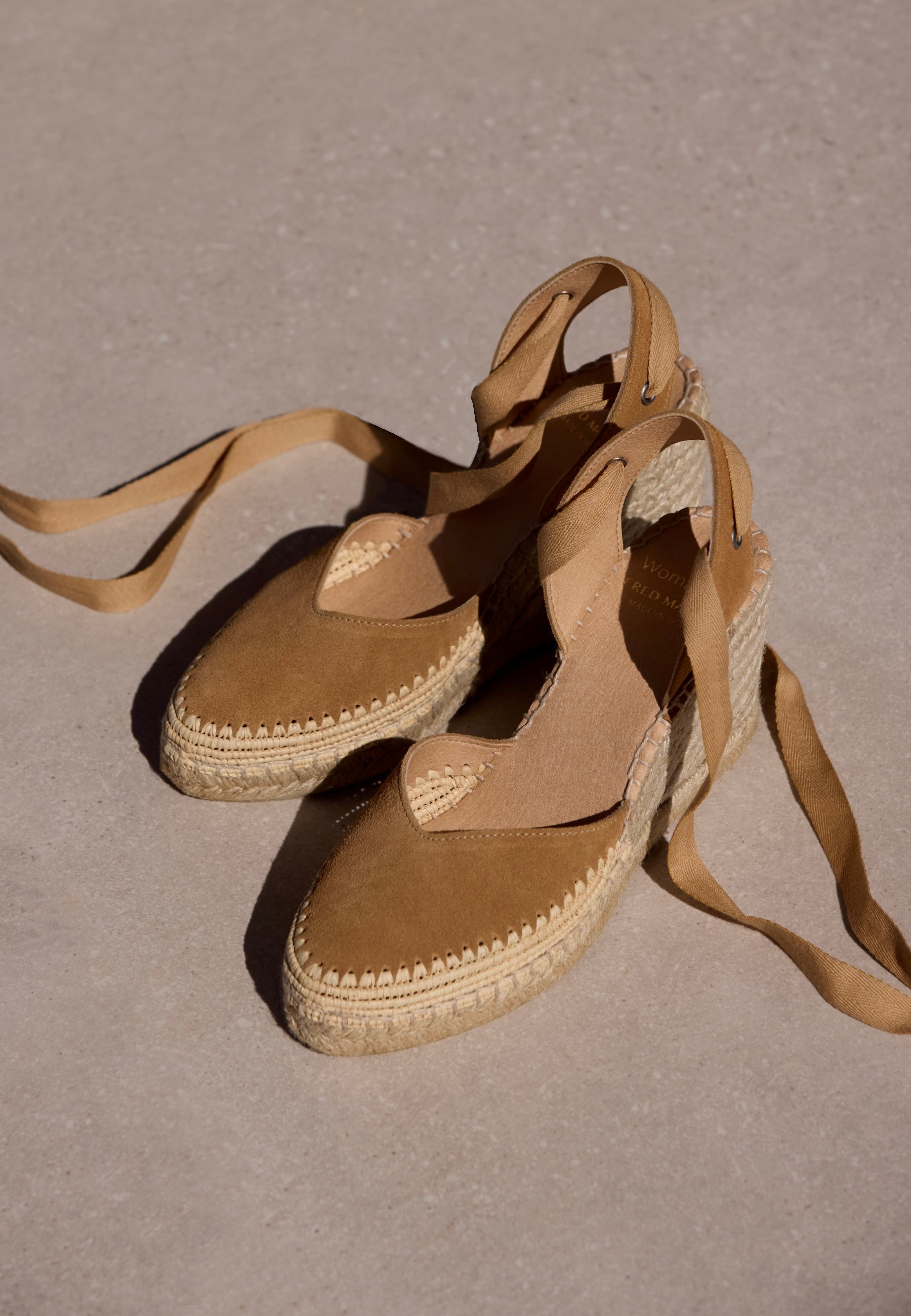 Raffia Wedges - Camel Suede