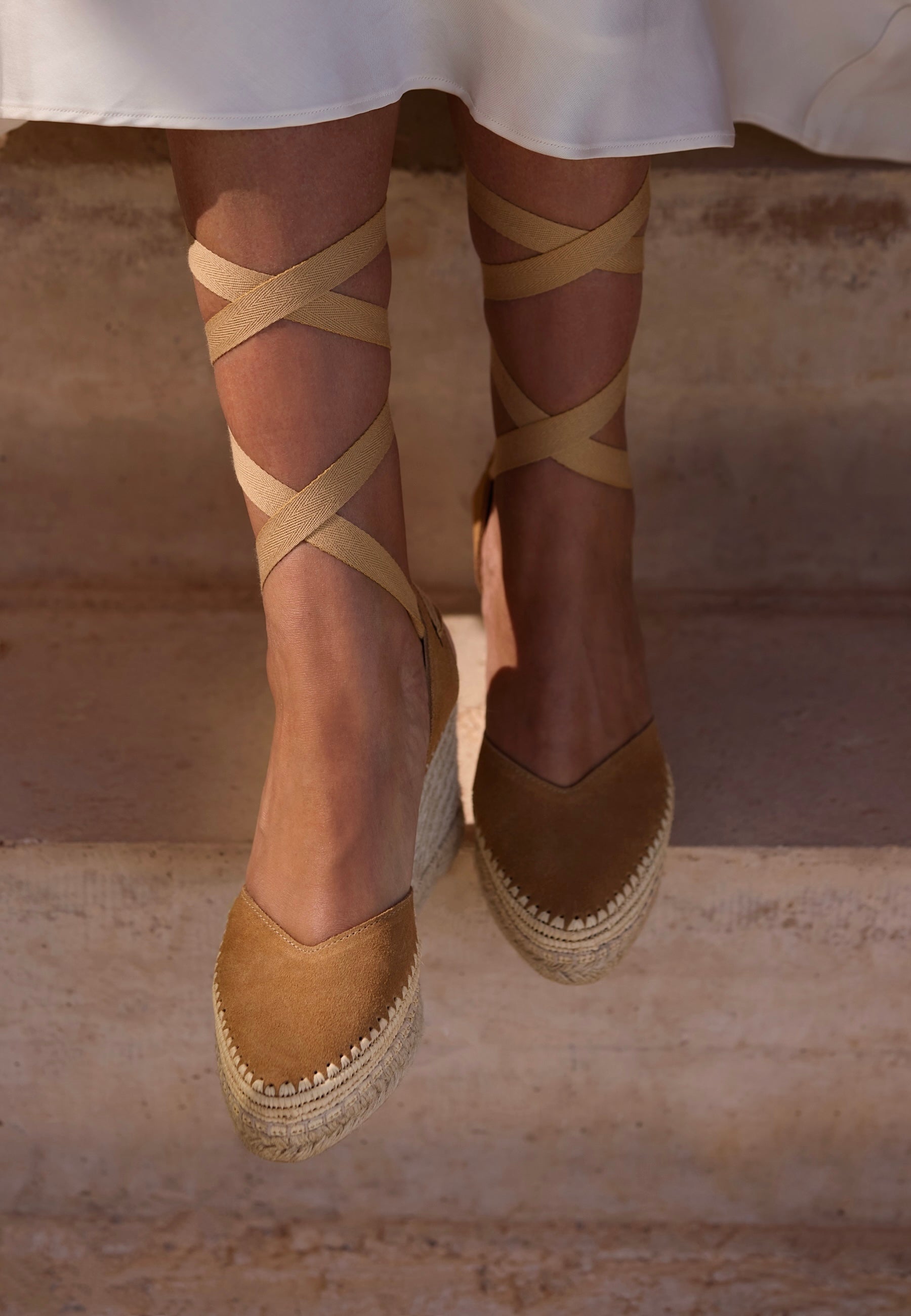 Raffia Wedges - Camel Suede