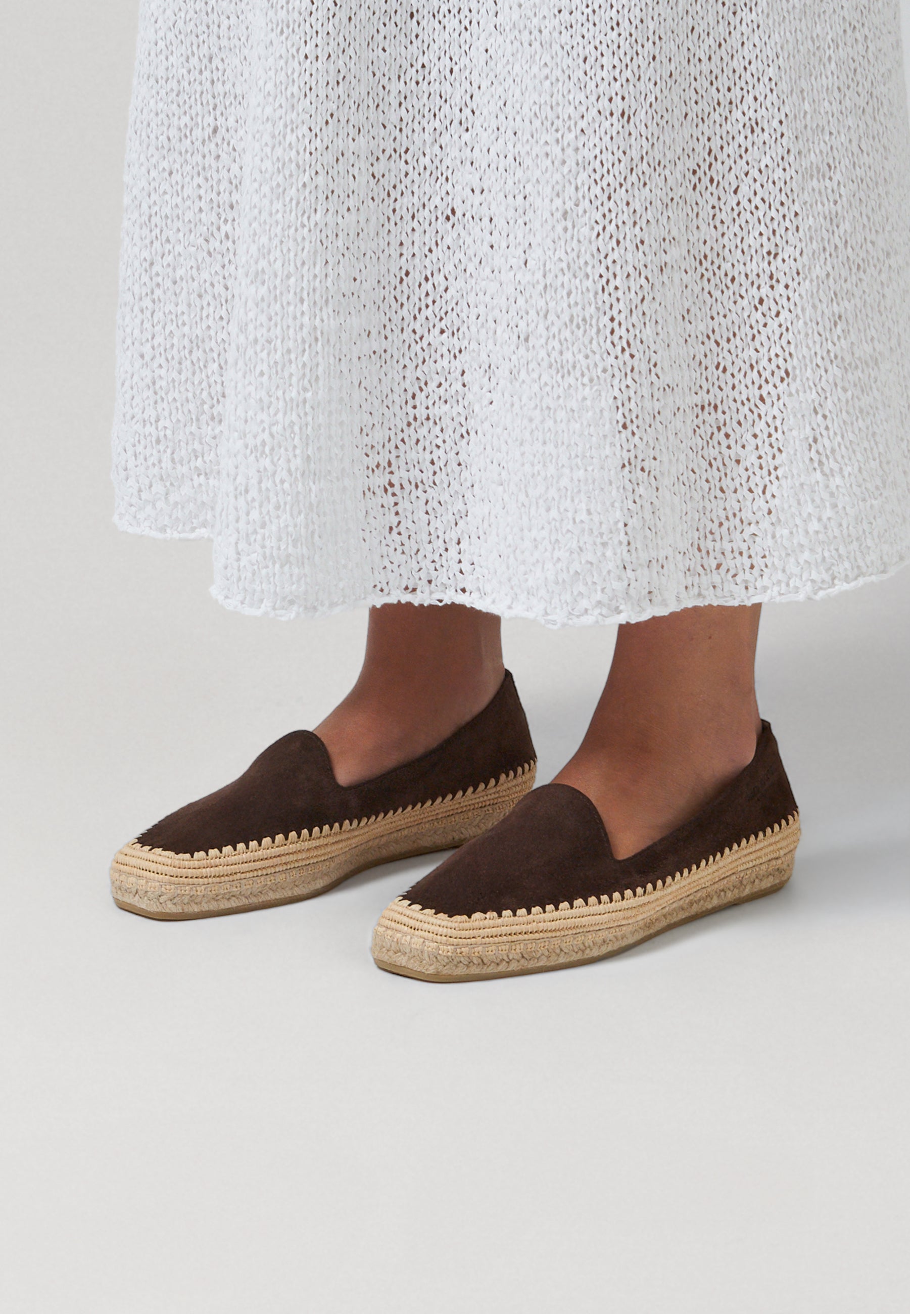 Raffia Slippers - Brun Suede