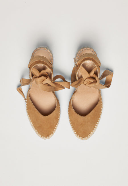 Raffia Wedges - Camel Suede