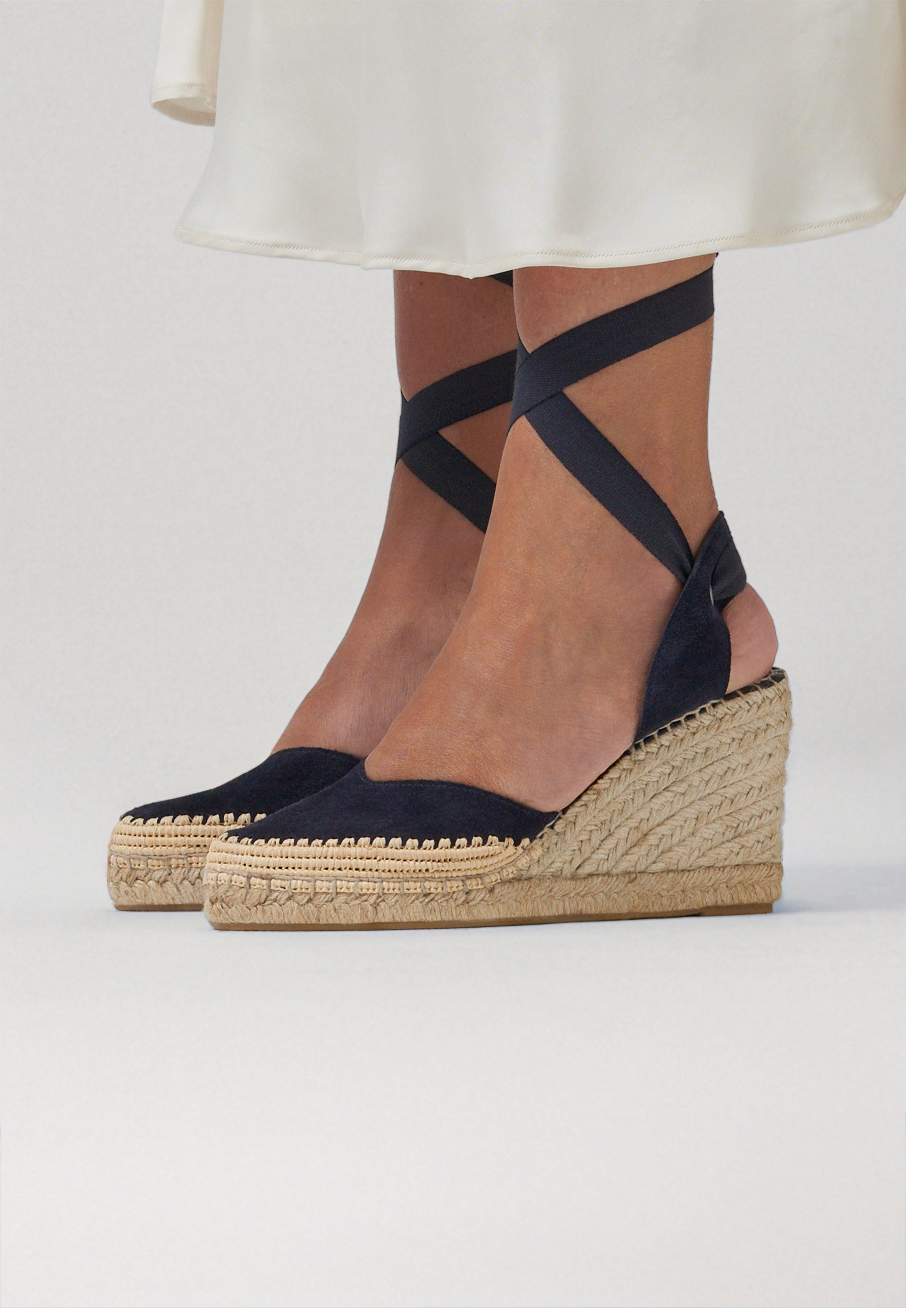 Raffia Wedges - Midnight Suede