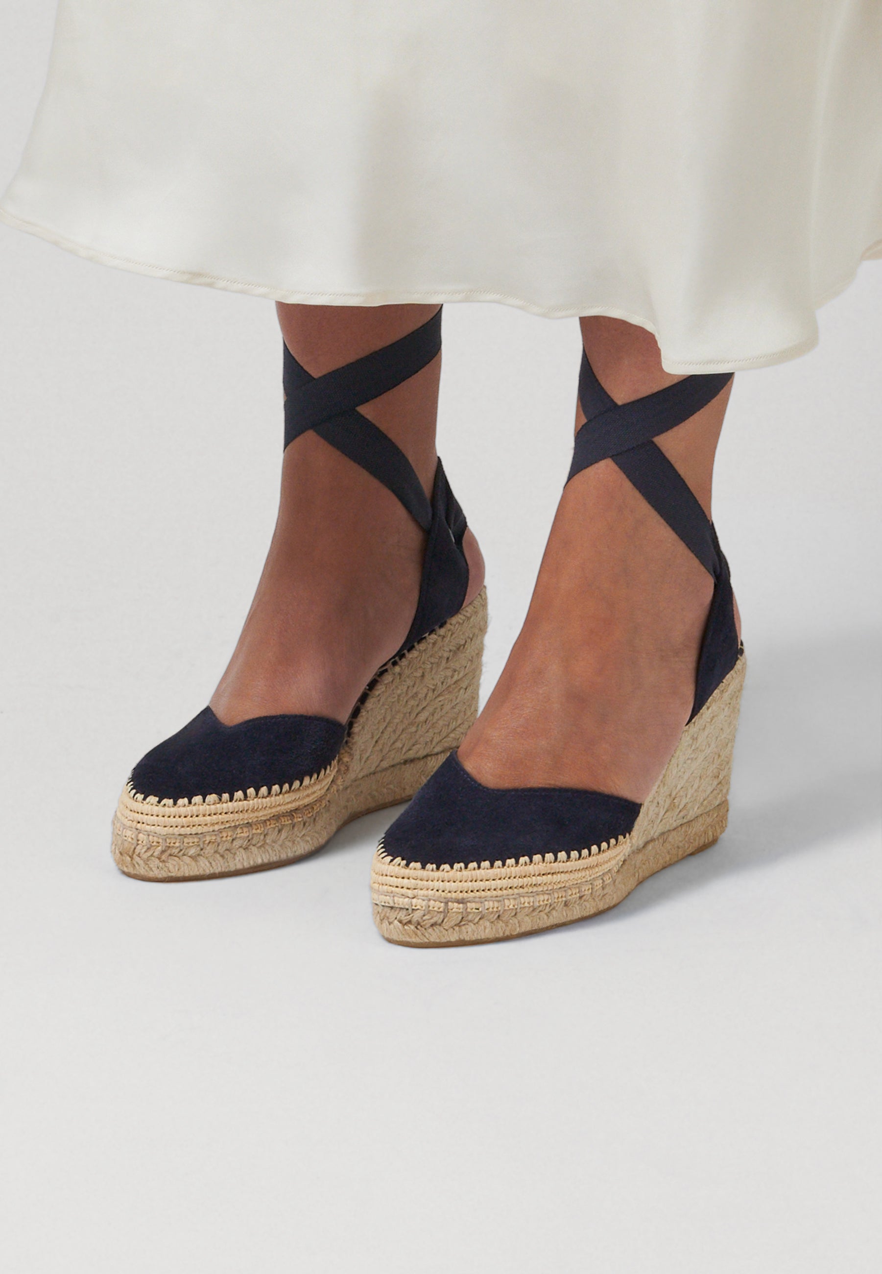 Raffia Wedges - Midnight Suede