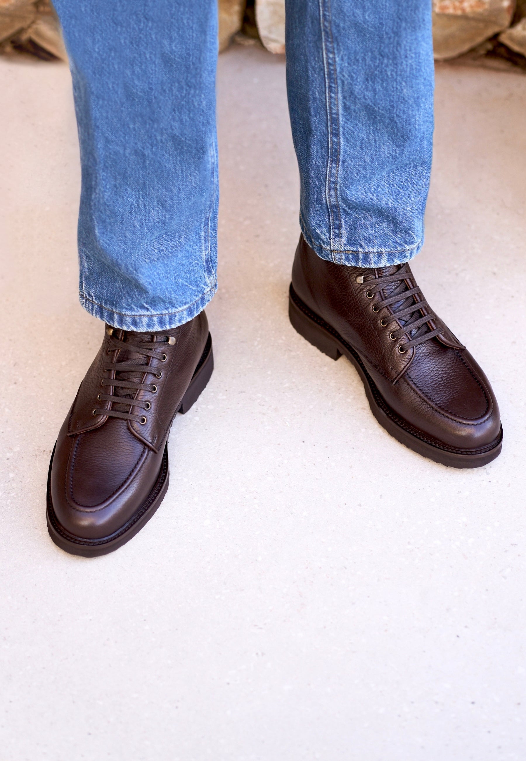 Laced Boots -  Full-Grain Brown Leather