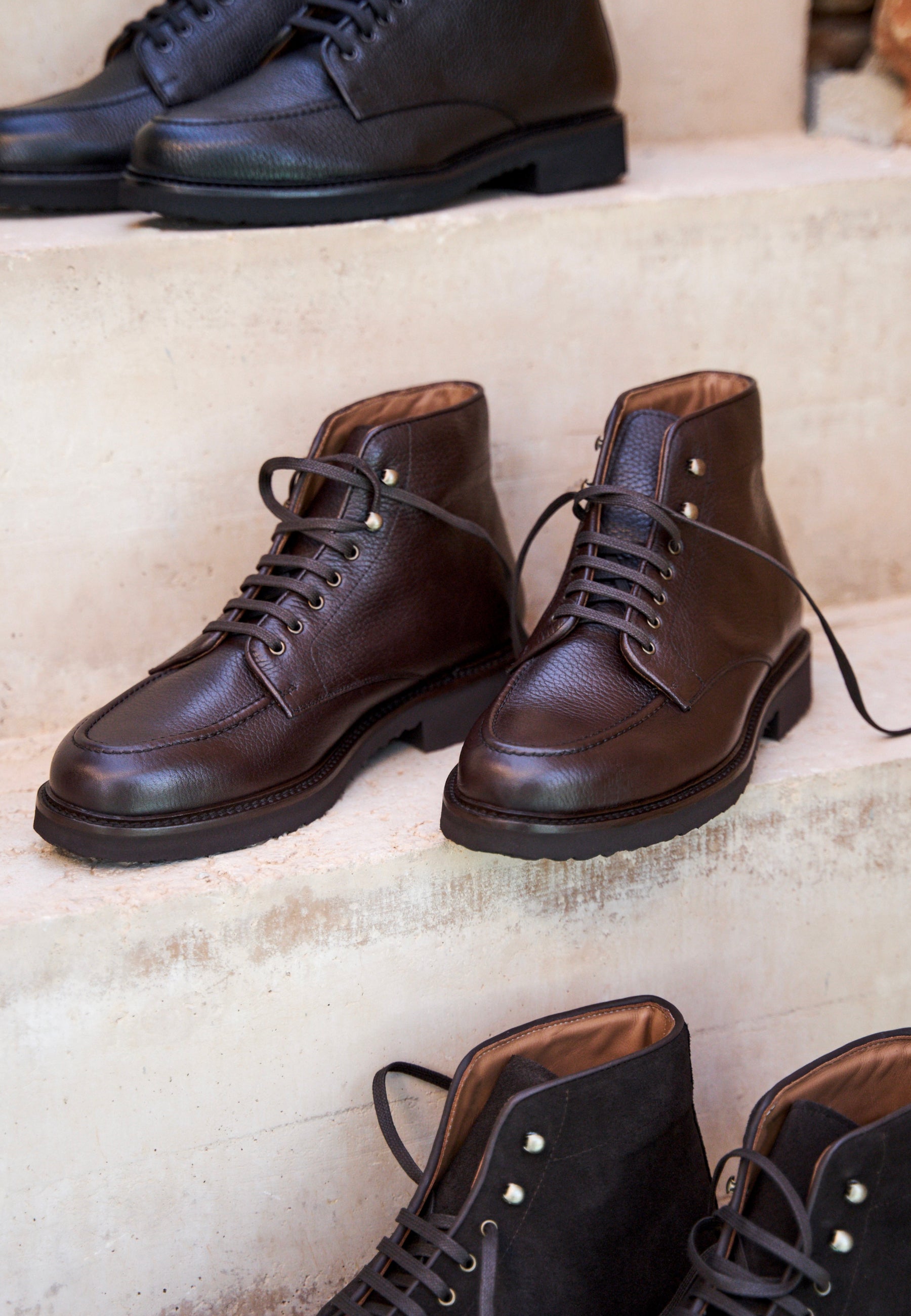 Laced Boots -  Full-Grain Brown Leather