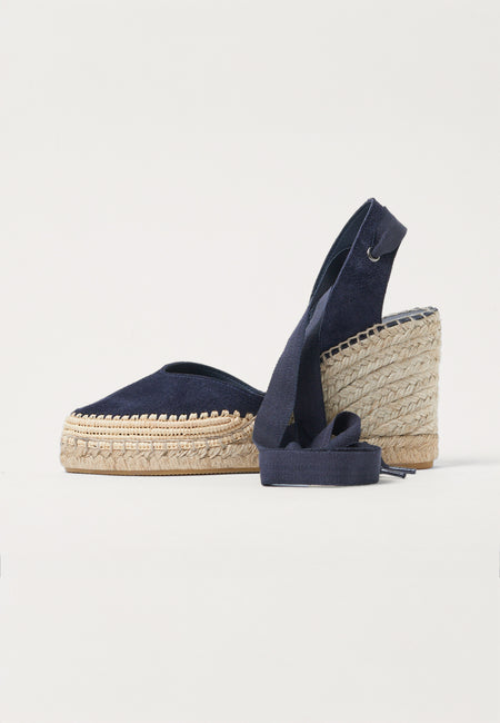 Raffia Wedges - Midnight Suede